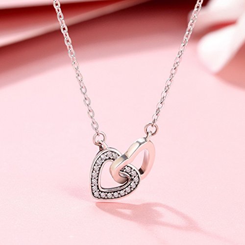 PAHALA 925 Sterling Silver Connected Heart with Crystals Clear CZ Pendant Necklace