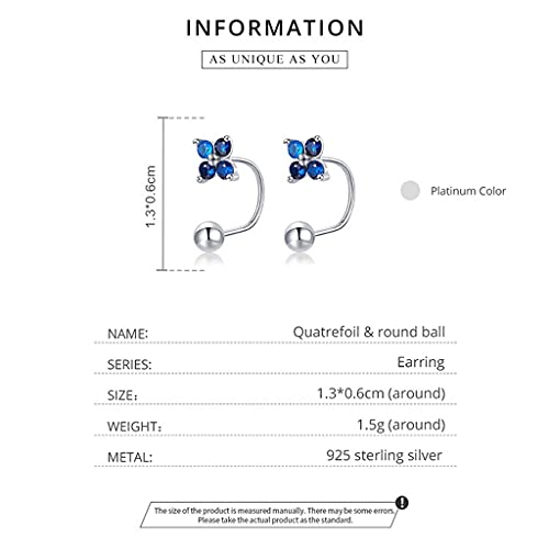 PAHALA 925 Sterling Silver Authentic Lucky Four Leaf Clover Blue Crystal Stud Earrings