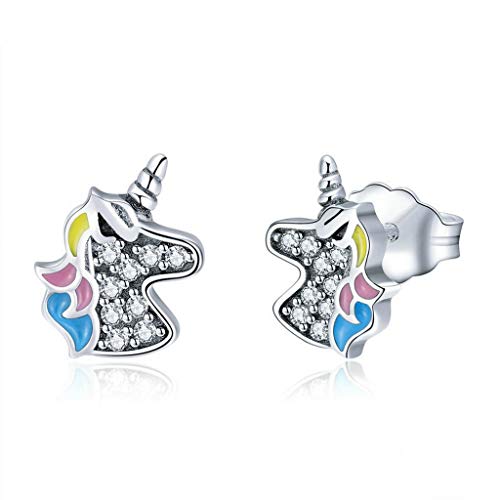 PAHALA 925 Sterling Silver Licorne Memor Crystals Stud Earrings