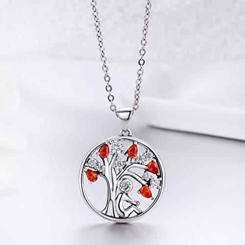 PAHALA 925 Sterling Silver Red Crystal Tree Pendant Necklace