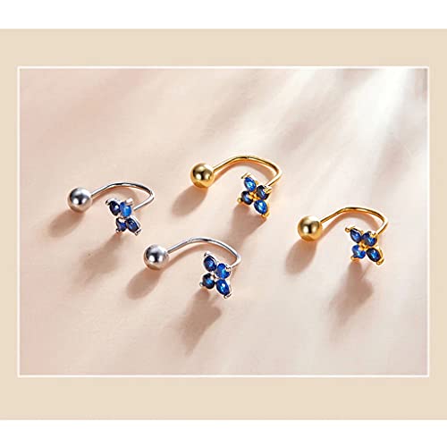 PAHALA 925 Sterling Silver Authentic Lucky Four Leaf Clover Blue Crystal Stud Earrings