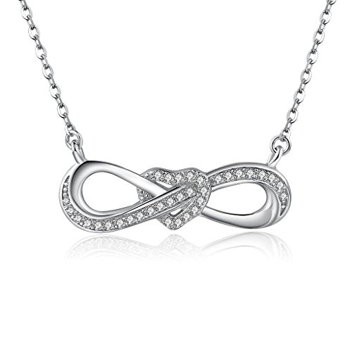 PAHALA 925 Sterling Silver Infinity Love Heart with Crystals Clear CZ Pendant Necklace