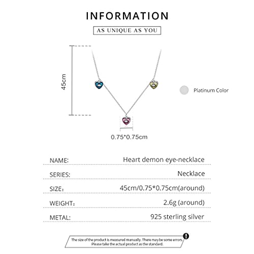 PAHALA 925 Sterling Silver Enamel Heart Demon Eye Chain Necklace Pendant Wedding Necklace