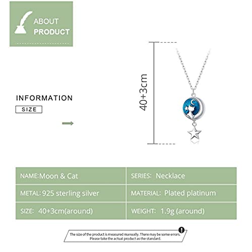 PAHALA 925 Sterling Silver Enamel Geometric Moon Cat Chain Necklace Pendant Wedding Necklace