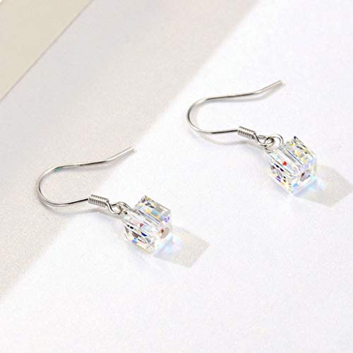 PAHALA 925 Sterling Silver Transparent Square Geometric Black Crystals Earrings