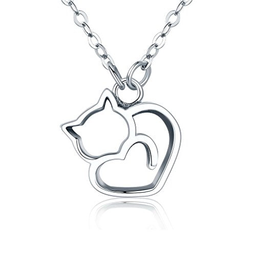 PAHALA 925 Sterling Silver Lovely Cat Clear CZ Pendant Necklace