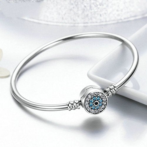 PAHALA 925 Sterling Silver Blue Eye Crystals Snake Chain Bracelet Bangle