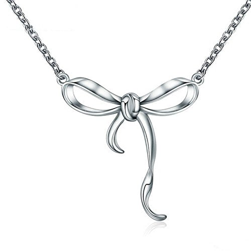 PAHALA 925 Sterling Silver Authentic Bowknot Clear CZ Pendant Necklace
