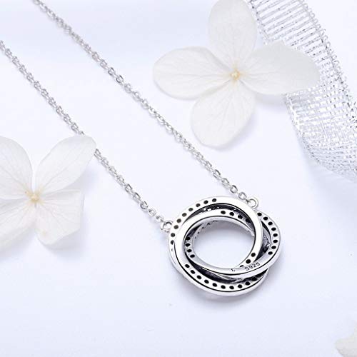 PAHALA 925 Sterling Silver Minimalism Round Circle Crystals Pendant Necklace
