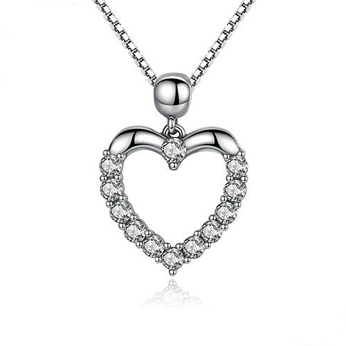 PAHALA 925 Sterling Silver Lovely Heart with Crystals Pendant Necklace