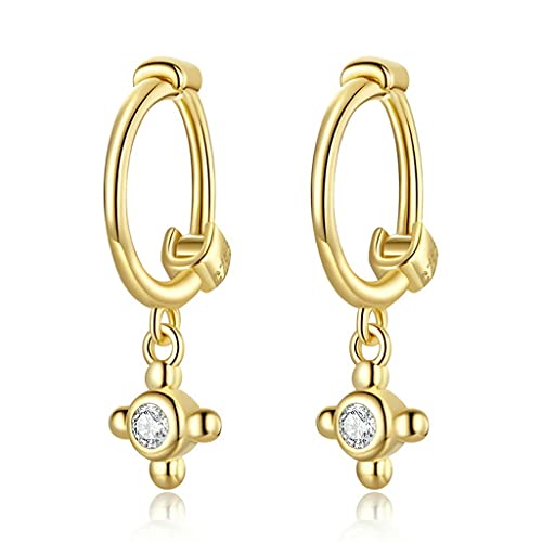 PAHALA 925 Sterling Silver Gold Star Zircon Ear Buckles Cross Pearl Crystal Hoop Drop Earrings