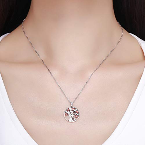 PAHALA 925 Sterling Silver Red Crystal Tree Pendant Necklace