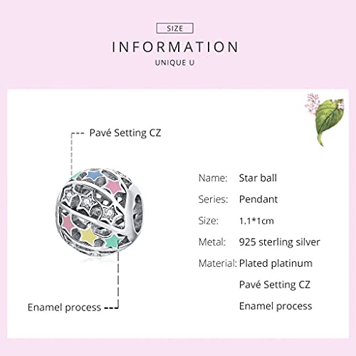 PAHALA 925 Strling Silver Multiple Colorful Star Ball Round Hollow Charm Bead