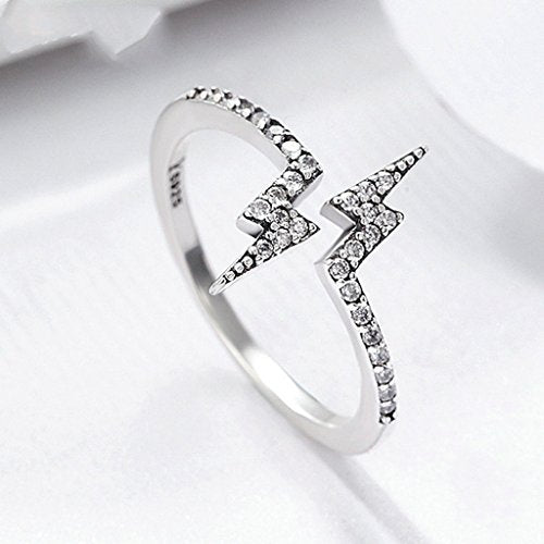 PAHALA 925 Sterling Silver Lighting Power with Crystals Cubic Zirconia Vintage Wedding Engagement Band Ring