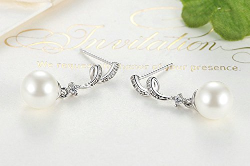 PAHALA 925 Sterling Silver Pearl with Crystals Pendant Necklace Earrings Jewelry Set