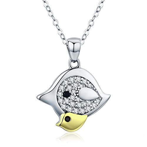 PAHALA 925 Sterling Silver Mother Bird with Fledgling Crystals Pendant Necklace