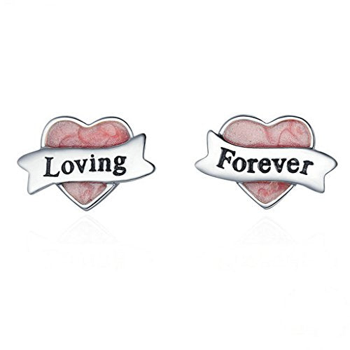 PAHALA 925 Sterling Silver Loving Forever Pink Enamel Party Wedding Stud Earrings