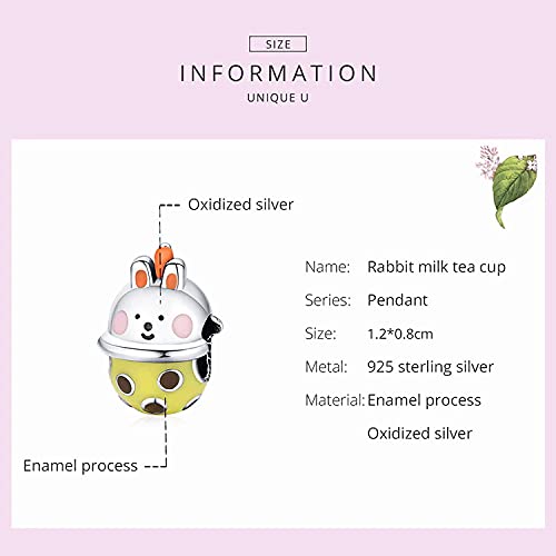 PAHALA 925 Sterling Silver Enamel Rabbit Milk Tea Cup Summer Bubble Tea Charm Bead
