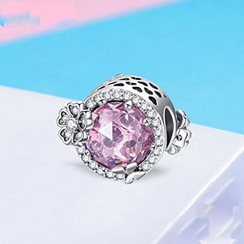 PAHALA 925 Sterling Silver Pink Round With Flower Crystals Charm Bead