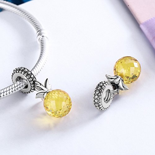 PAHALA 925 Strling Silver Pineapple with Yellow Crystal Pendant Charm Bead