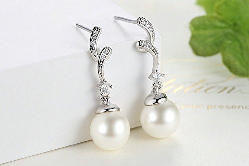 PAHALA 925 Sterling Silver Pearl With Crystals Drop Pendant Party Wedding Earring