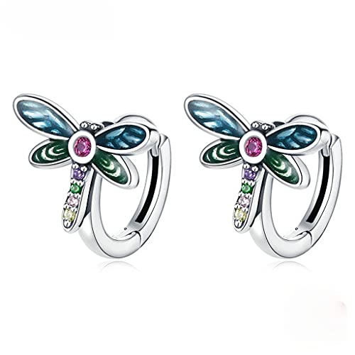 PAHALA 925 Sterling Silver Cute Authentic Retro Dragonfly Crystals Stud Earrings