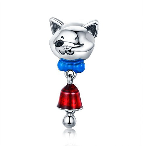 PAHALA 925 Sterling Silver Tied Cat with Enamel Pendant Charm Bead