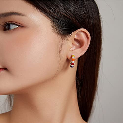 PAHALA 925 Sterling Silver Cute Rainbow Shell Pearl Hoop Earrings Stud Earrings
