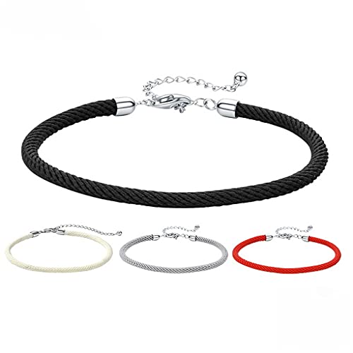 PAHALA 925 Sterling Silver 4 Colors Braided Leather Chain Snake Clasp