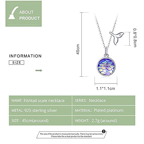 PAHALA 925 Sterling Silver Sparkling Fishtail Scale Blue Ocean Chain Link Pendant Wedding Necklace