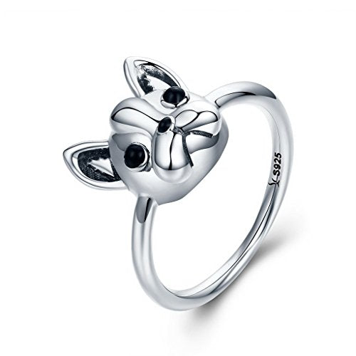 PAHALA 925 Sterling Silver Loyal Partners French Bulldog Vintage Wedding Engagement Band Ring
