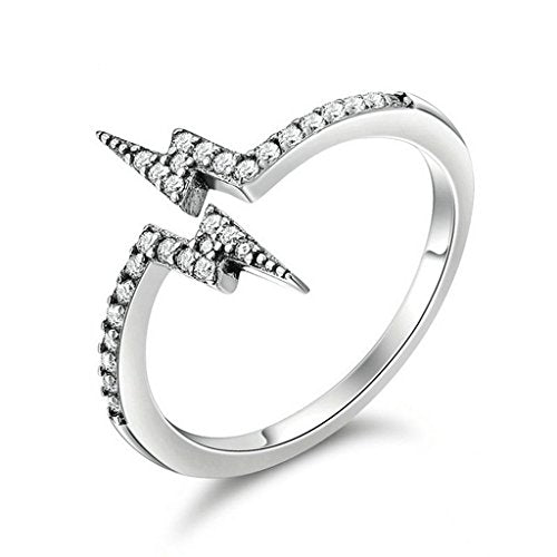 PAHALA 925 Sterling Silver Lighting Power with Crystals Cubic Zirconia Vintage Wedding Engagement Band Ring
