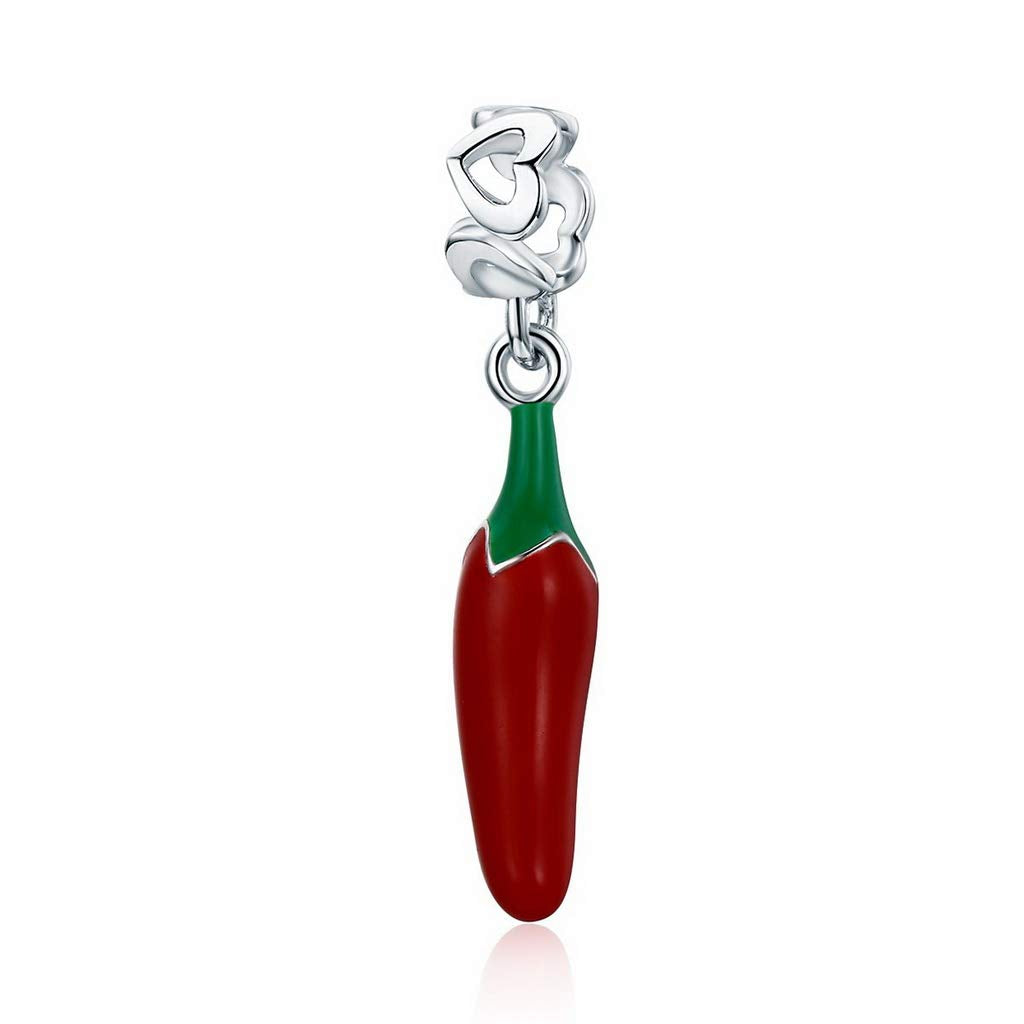 PAHALA 925 Sterling Silver Enamel Red Chili Pepper Charm Bead