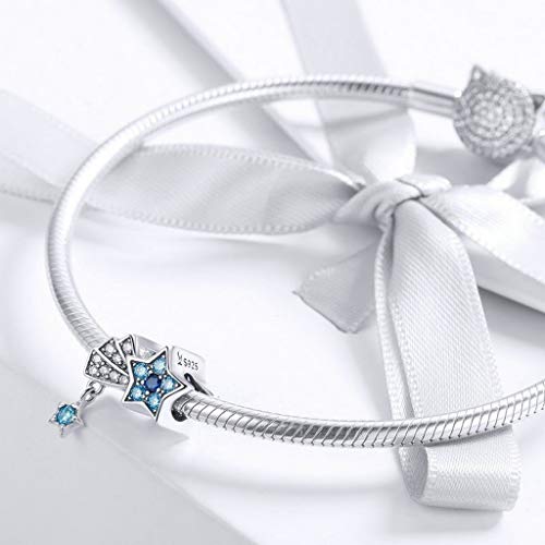 PAHALA 925 Strling Silver Blue Crystal Shimmering Sky Star Charms Beads
