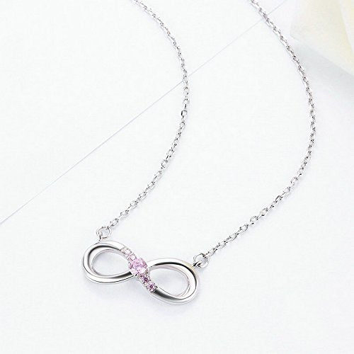 PAHALA 925 Sterling Silver Forever Love with Pink Crystals Clear CZ Pendant Necklace