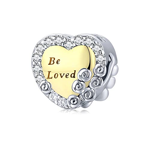 PAHALA 925 Sterling Silver Golden Heart Rose Love Wing Pink Crystal My Sunshine Mom Charm Bead