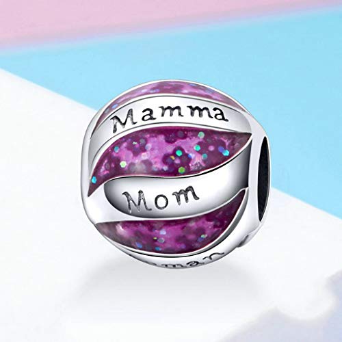 PAHALA 925 Strling Silver Mamma Love Mother Purple Enamel Charms
