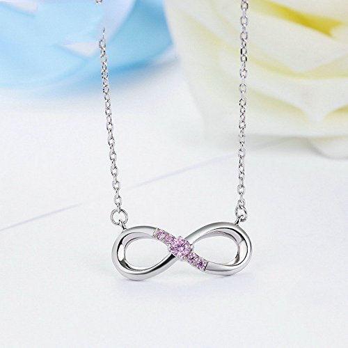 PAHALA 925 Sterling Silver Forever Love with Pink Crystals Clear CZ Pendant Necklace