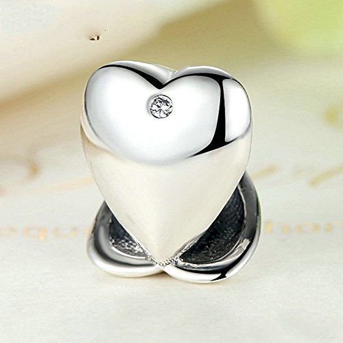 PAHALA 925 Strling Silver Romantic Love Heart Shaped Crystals Enamel Charms Pendant Fit Bracelets Necklace