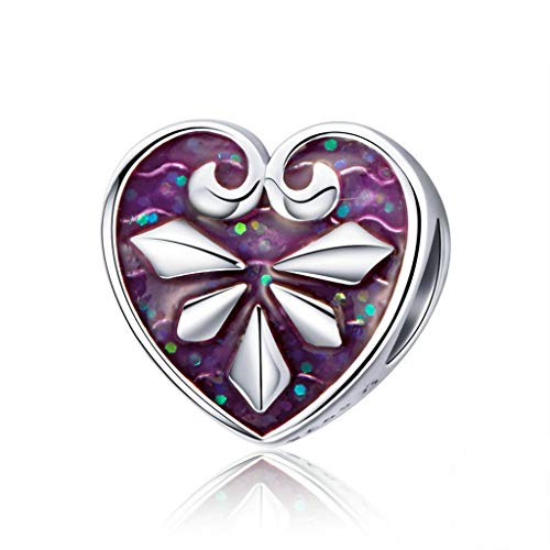 PAHALA 925 Strling Silver Heart Shape Pink Purple Enamel Charms