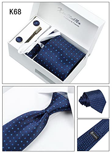 PAHALA Mens Fashion Necktie Cufflinks Tie Bar Pocket Square Set Box