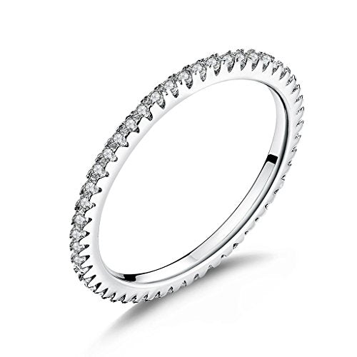 PAHALA 925 Sterling Silver Circle with Crystals Cubic Zirconia Vintage Wedding Engagement Band Ring
