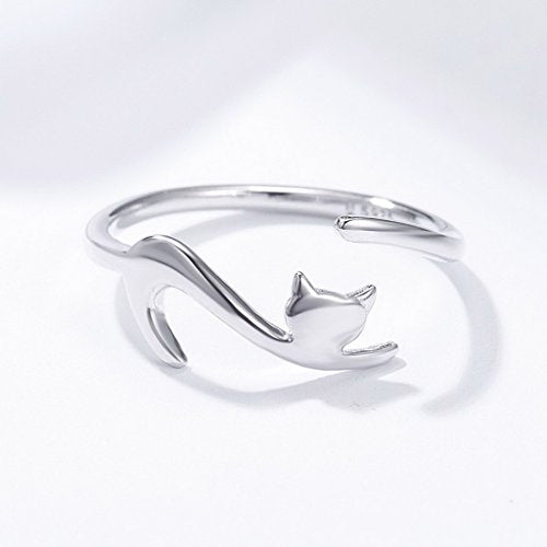 PAHALA 925 Strling Silver Sticky Cat Long Tail Weeding Party Band Ring