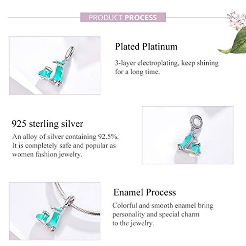 PAHALA 925 Strling Silver Lovely Green Enamel Electric Bicycles Charm Bead