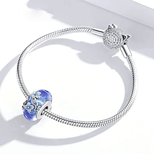 PAHALA 925 Strling Silver Blue Glass Secret Garden Flower Hydrangeas Charm Bead