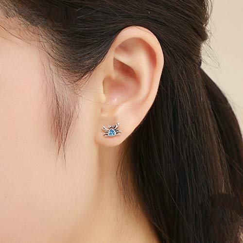 PAHALA 925 Sterling Silver Cute Ocean Crab Blue Crystal Stud Earrings