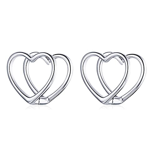 PAHALA 925 Sterling Silver Simple Double Heart Star Infinite Love Stud Earrings