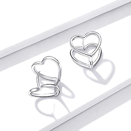 PAHALA 925 Sterling Silver Simple Double Heart Star Infinite Love Stud Earrings