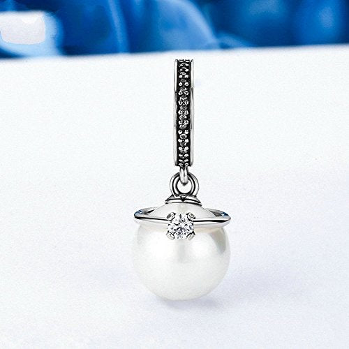 PAHALA 925 Strling Silver Pearl Crown with Crystals Charms Fit Bracelets Necklace