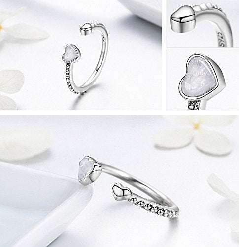 PAHALA 925 Sterling Silver Double Hearts with Silver Enamel Cubic Zirconia Vintage Wedding Engagement Band Ring